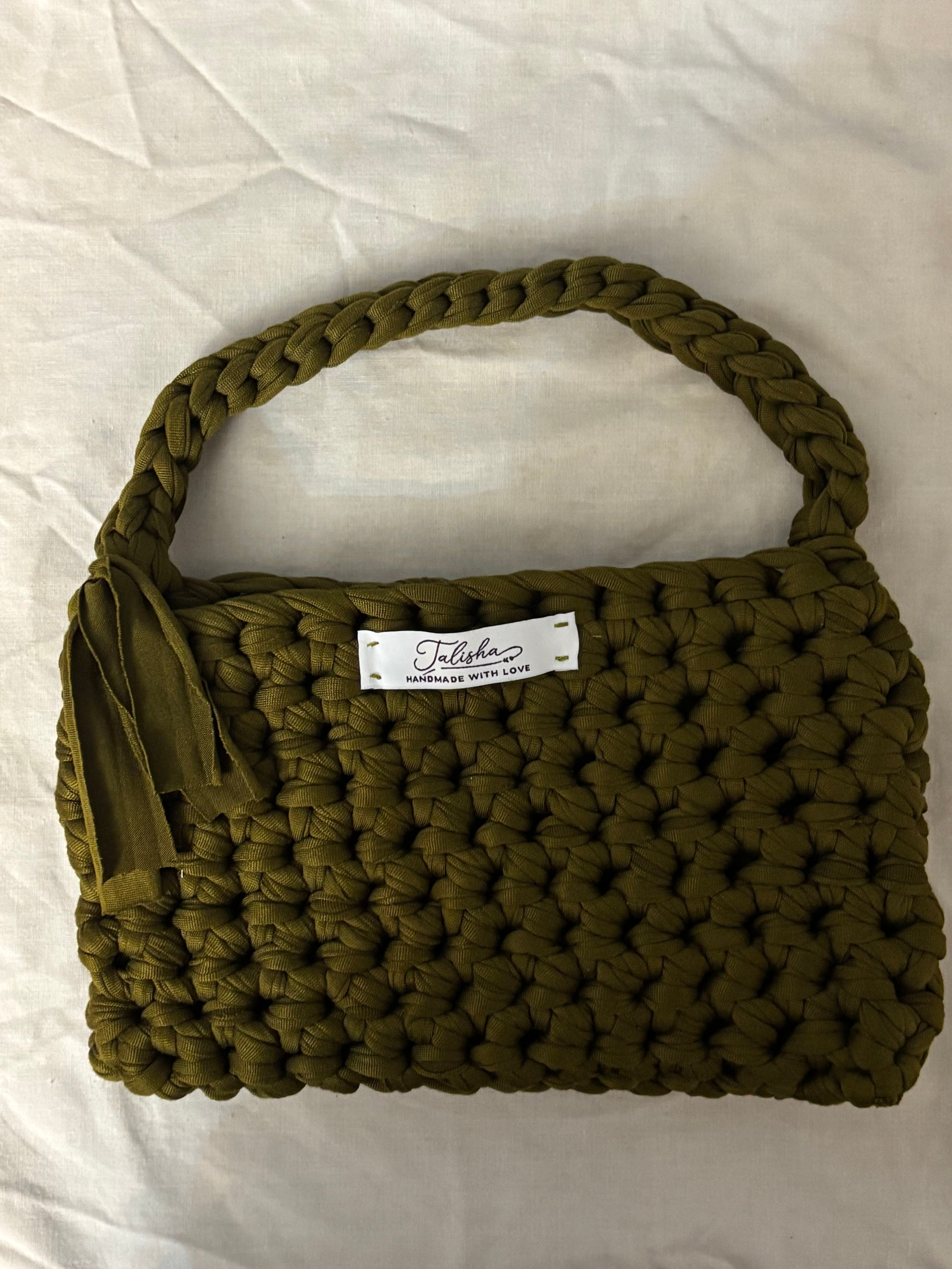 Khaki kiss crochet shoulder Bag