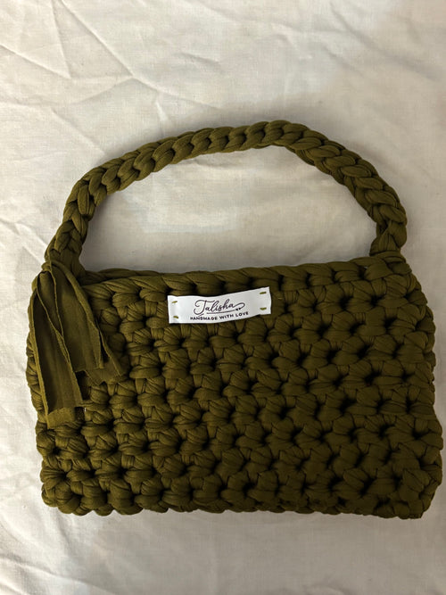 Khaki kiss crochet shoulder Bag